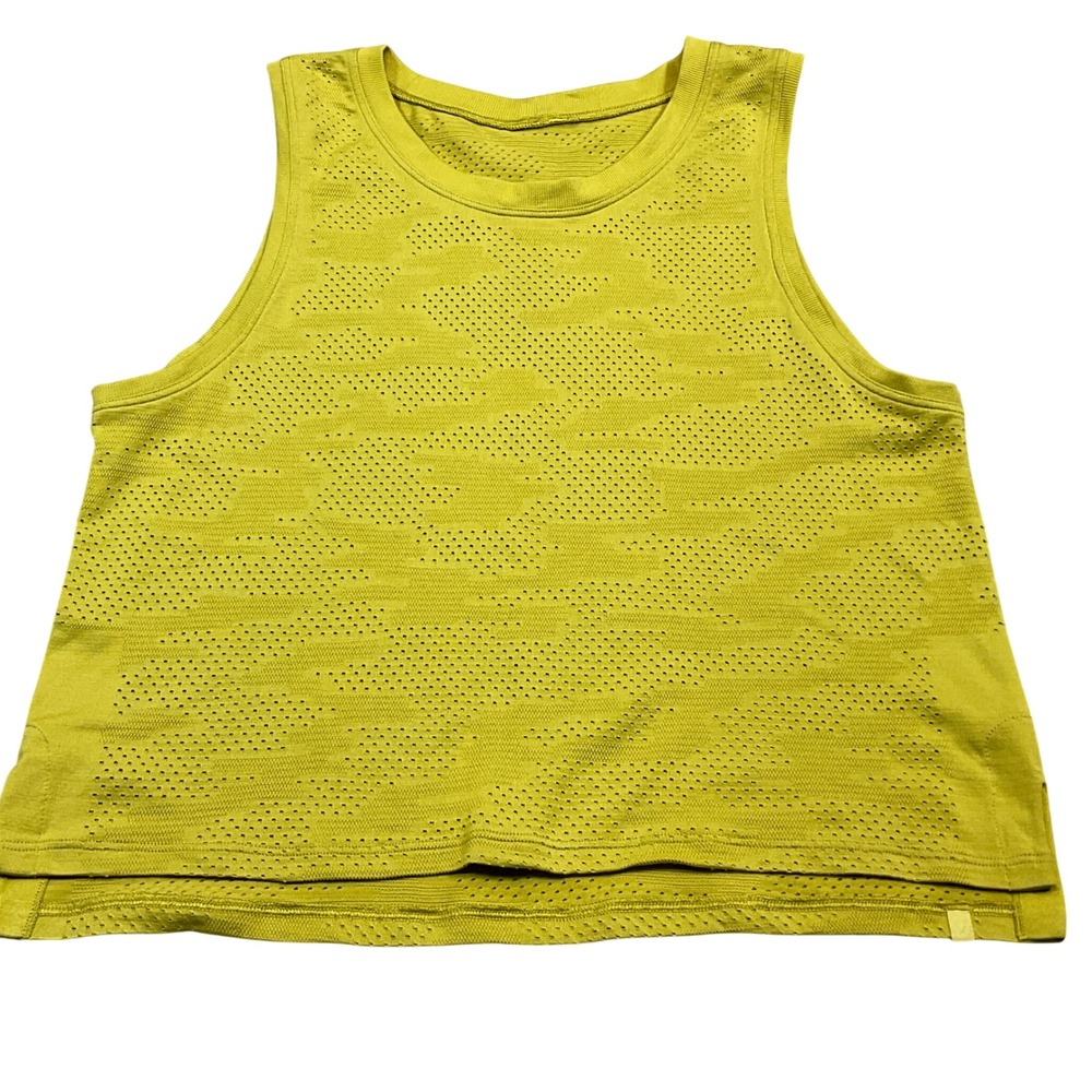 Lululemon Swiftly Tech Tank Top Womens 8 Yellow Camo Mesh Relaxed Cropped Run